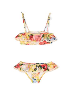 ZIMMERMANN Kids bikini volanté à fleurs - Jaune ZIMMERMANN Kids bikini volanté à fleurs - Jaune
