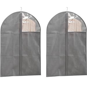 Kledinghoes - 2x - grijs - 60 x 90 cm - met kijkvenster - polyester - kleding beschermhoes