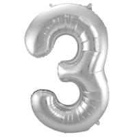 Folat Verjaardag Leeftijd folieballon - 3 jaar - zilver - 86 cm - cijferballon groot