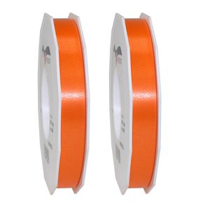 2x Luxe oranje kunststof linten rollen 1,5 cm x 91 meter cadeaulint verpakkingsmateriaal - Cadeaulinten