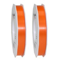 2x Luxe oranje kunststof linten rollen 1,5 cm x 91 meter cadeaulint verpakkingsmateriaal - Cadeaulinten