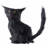 Zwarte horror decoratie kat/poes 12 cm - Feestdecoratievoorwerp - thumbnail