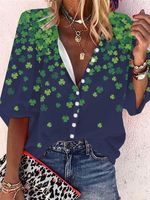 Casual Four-Leaf Clover Printed Loose Blouse