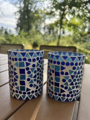 Waxinehouder mozaiek cilinder - Cantara - blauw