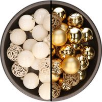 Kerstballen - 74x stuks - wol wit en goud - 6 cm - kunststof - Kerstbal - thumbnail