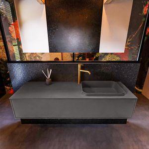 Badkamermeubelset Mondiaz Erin 150 cm met 1 Lade met RIDGE Wastafel Rechts Dark grey met 1 kraangat Greeploos Mat Dark Grey