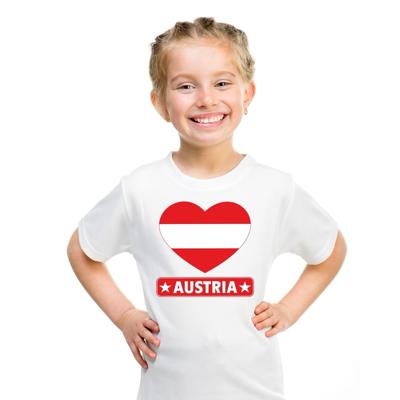 Oostenrijk hartje vlag - t-shirt - wit - jongens en meisjes - supporters Oostenrijk hartje vlag - t-shirt - wit - jongens en meisjes - supporters
