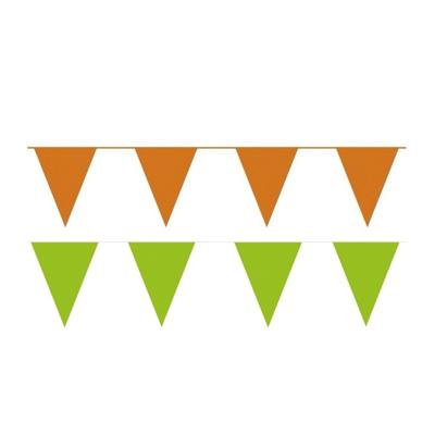 Feest versiering punt vlaggetjes pakket - 60 meter - groen en oranje - slingers / vlaggenlijnen
