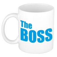 The boss cadeau mok / beker wit met blauwe letters 300 ml   -
