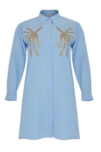 Yoek Lange blouse paillet | Blauw | Maat XL