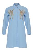 Yoek Lange blouse paillet | Blauw | Maat XL
