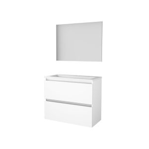 Basic-Line Basic 39 badkamermeubelset - 80x39cm - greeploos - 2 lades - acryl wastafel - 1 kraangat - Spiegel - MDF lak Ice White 1810270