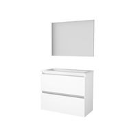 Basic-Line Basic 39 badkamermeubelset - 80x39cm - greeploos - 2 lades - acryl wastafel - 1 kraangat - Spiegel - MDF lak Ice White 1810270