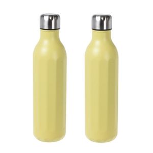 2x stuks RVS thermosflessen / isoleerflessen voor onderweg 500 ml pastel geel