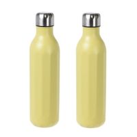 2x stuks RVS thermosflessen / isoleerflessen voor onderweg 500 ml pastel geel - thumbnail