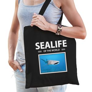 Katoenen tasje Tijgerhaai zwart - sealife of the world Haaien cadeau tas