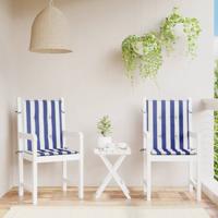 VidaXL Stoelkussens 2 st lage rug gestreept stof wit en blauw