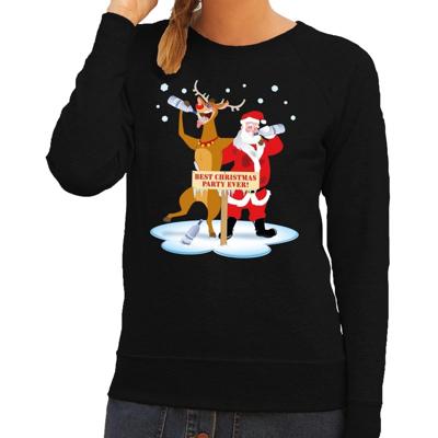 Foute kersttrui - sweater - dronken kerstman en Rudolf - na kerstborrel - zwart - voor dames