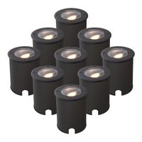 Set van 9 Lilly dimbare LED Grondspot - Kantelbaar - Overrijdbaar - Rond - 2700K warm wit - IP67 waterdicht - 3 jaar garantie - Zwart Grondspot buiten