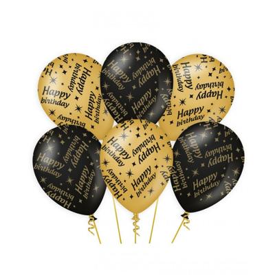 Happy Birthday verjaardag feest ballonnen - 6x stuks - zwart/goud - leeftijd - 30 cm - versiering