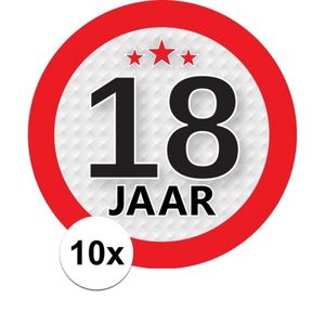 10x 18 Jaar leeftijd stickers rond 9 cm verjaardag versiering   -