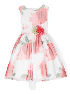 Mimilù rose-print sleeveless tulle dress - Blanc