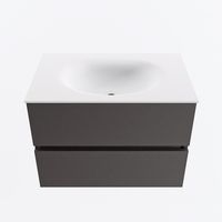 MONDIAZ VICA 70cm badmeubel onderkast Dark Grey 2 lades. Wastafel MOON midden 1 kraangat, kleur Talc.