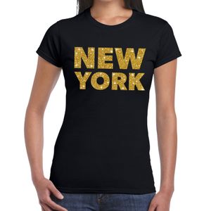 New York gouden glitter tekst t-shirt zwart dames