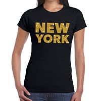 New York gouden glitter tekst t-shirt zwart dames - thumbnail