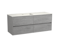Storke Seda zwevend badmeubel 150 x 52 cm beton grijs met Mata asymmetrisch linkse wastafel in matte Solid Surface