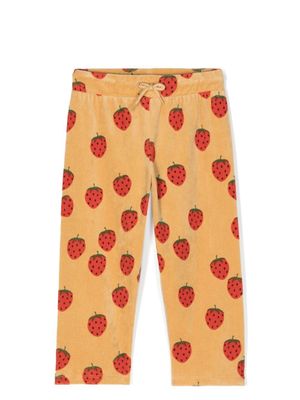 Mini Rodini pantalon en velours à imprimé fraises - Tons neutres
