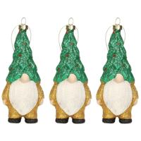 Kersthanger gnome/dwerg/kabouter - 3x - kunststof - 12,5 cm - goud/groen