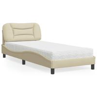 Bed met matras stof crèmekleurig 90x190 cm