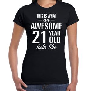 Awesome 21 year / 21 jaar cadeau t-shirt zwart dames