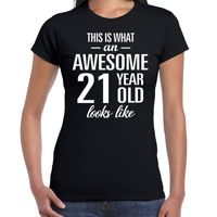 Awesome 21 year / 21 jaar cadeau t-shirt zwart dames - thumbnail