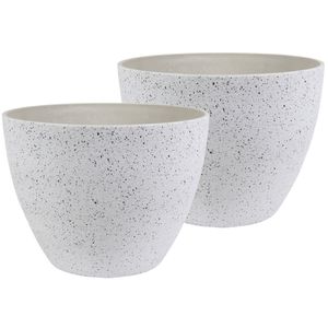 2x stuks bloempot/plantenpot van gerecycled kunststof wit D22 en H17 cm - Plantenpotten