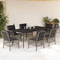 7-delige Tuinset met kussens poly rattan grijs