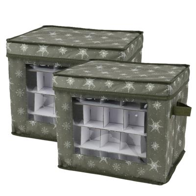 Kerstballen opbergbox - 2x - groen - 33,5 x 33,5 x 24,5 cm - opvouwbaar - polyester