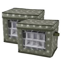 Kerstballen opbergbox - 2x - groen - 33,5 x 33,5 x 24,5 cm - opvouwbaar - polyester