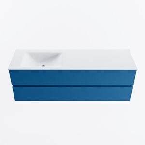 MONDIAZ VICA 150cm badmeubel onderkast Jeans 2 lades. Wastafel CLOUD links zonder kraangat, kleur Talc.