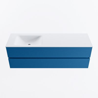 MONDIAZ VICA 150cm badmeubel onderkast Jeans 2 lades. Wastafel CLOUD links zonder kraangat, kleur Talc.