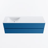 MONDIAZ VICA 150cm badmeubel onderkast Jeans 2 lades. Wastafel CLOUD links zonder kraangat, kleur Talc.