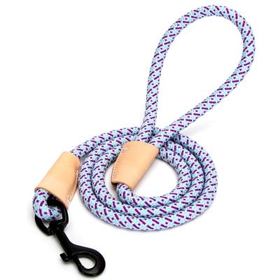 Nobleza Hondenriem rond - Lichtblauw / paars polyester met leer - Lengte 130 cm