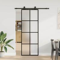 Schuifdeur met beslagset 76x205 cm ESG glas zwart