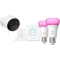 Kit di avvio - Philips Hue - Sicuro - Include: 1 telecamera cablata + 2 sensori di contatto + 2 lampadine collegate + 1 bridge