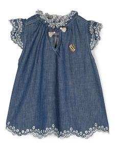 ZIMMERMANN Kids robe en jean à broderie anglaise - Bleu