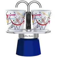 Italiaanse koffiezetset + 2 kopjes - BIALETTI - Mini-express KANDINSKY - 100 ml - Roestvrij staal / Blauw