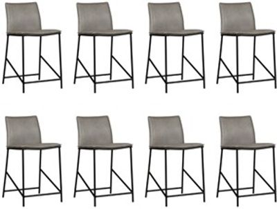 Set van 8 Grijze leren industriële barkrukken Favor - Granada leer Steel (grijs leer)