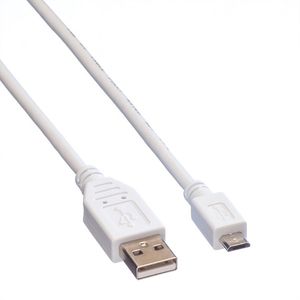 VALUE USB 2.0 Kabel, USB A Male - Micro USB B Male, wit, 0,15 m