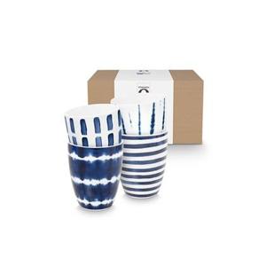 vtwonen - Mokken - Blauw, Wit - Porselein - 400ml - Set van 4